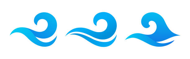 바다 파도의 벡터 실루엣입니다. 로고 디자인을 위한 벡터 그래픽 기호입니다. 바다 웨이브 요소 컬렉션입니다. - tsunami stock illustrations