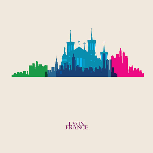 vector silhouettes of the city - lyon stock illustrations