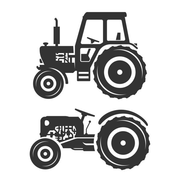 vector silhouetten von traktoren - traktor stock-grafiken, -clipart, -cartoons und -symbole
