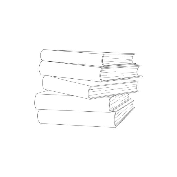 stockillustraties, clipart, cartoons en iconen met vector schetsboek stapel, stack - book tower