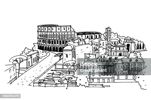 istock Vector sketch of The Coliseum or Flavian Amphitheatre, Rome, Italy. 1365114370