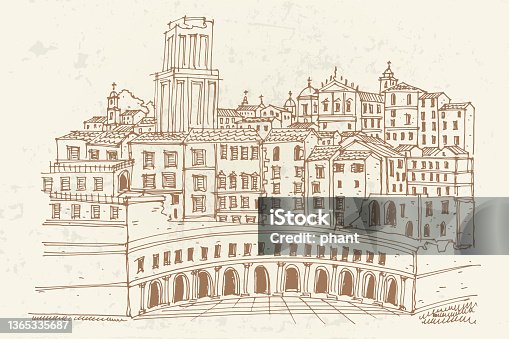 istock vector sketch of Trajan's Market (Mercati Traianei). Rome. Italy. 1365335687