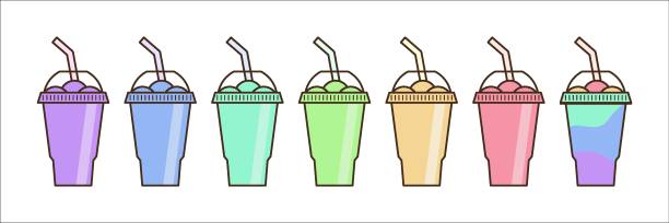 Vector slush drink isolated icon. Cartoon ice cup (Frozen Drink). Emoji clipart drawing of tropical smoothie shake. Vector slush drink isolated icon. Cartoon ice cup (Frozen Drink). Emoji clipart drawing of tropical smoothie shake. smoothie designs stock illustrations