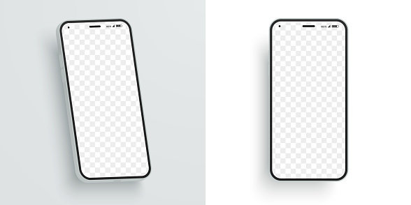Vector smartphone mockup with blank screen to showcase your design. Modern mobile phone at different angles. Screen device mockup. Ideal for ui, ux demonstration.