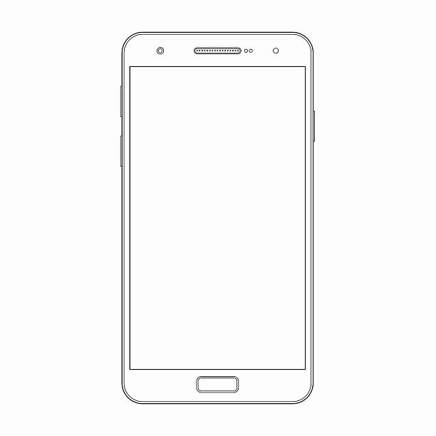 Vector smartphone outline template. Phone icon Smartphone outline template. Vector wireframe contour of modern smart phone, mobile phone, cellphone isolated on white background. Blank screen. Mobile device, gadget icon, symbol, sign computer silhouettes stock illustrations