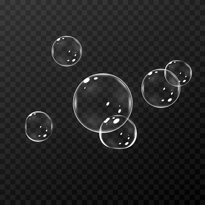 Vector soap bubble. Realistic soap bubble png, glare. Foam bubbles png. Powder, soap, detergent.