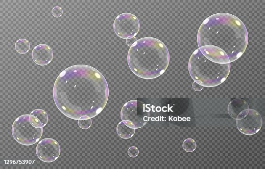 istock Vector soap bubble. Realistic soap bubble png, glare. Foam bubbles png. Powder, soap, detergent. 1296753907