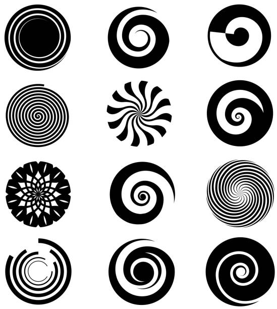 Vector spiral elements Vector spiral elements. Spiral swirl icon circular, twirl spiral circle, twist curve spiral rotation illustration spiral stock illustrations