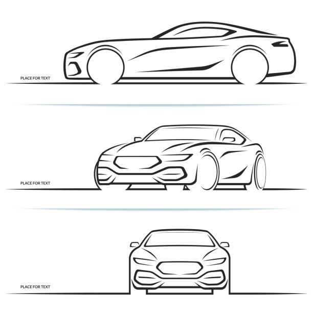 Vector sports car silhouettes Vector sports car silhouettes garage drawings stock illustrations
