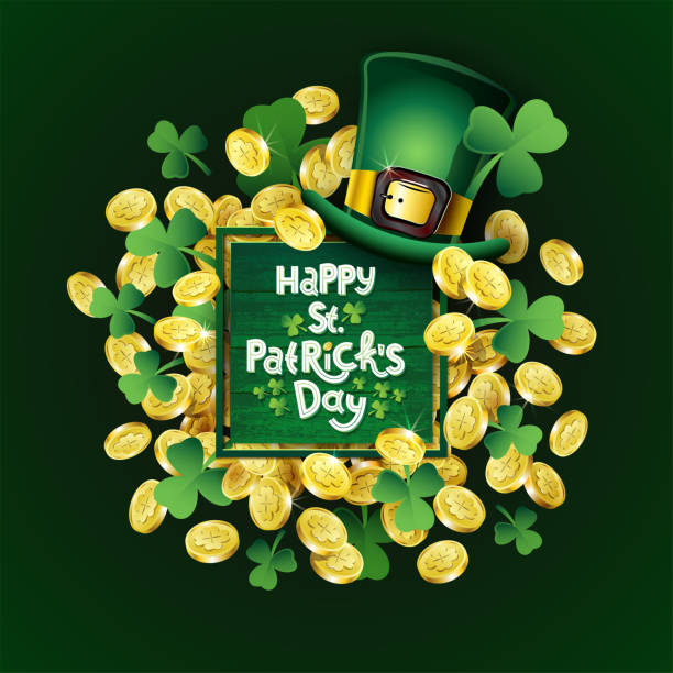 7x5ft Cartoon St.Patricks Day Background Vinyl Green Hat Dreamlike Shamrock Four Leaf Clover Twinkle Spots Bokeh Haloes Backdrops Ireland Festival Banner Luck Wallpaper Greeting Card