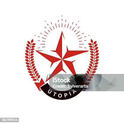 istock Vector star symbol composed using laurel wreath. Totalitarianism as the evil power, ideological propaganda. 861191544