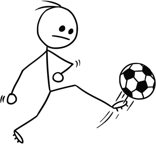 вектор stickman мультфильм футболист kicking мяч - drawing of cute soccer b...