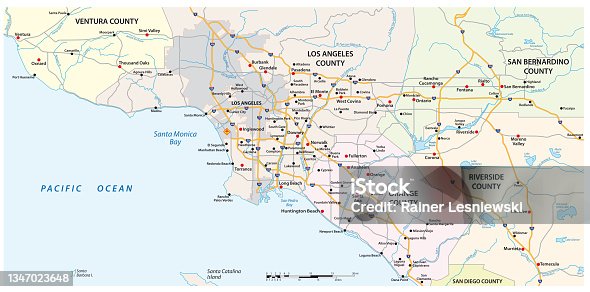 istock vector street map of greater Los Angeles area, California, United States 1347023648