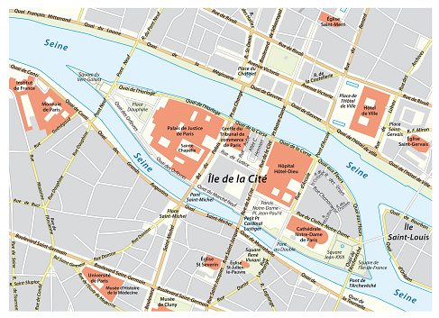 Vector street map of Ile de la Cite in Paris, France