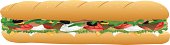 A vector illustration of a sub sandwich with ev erything on it.  Items are grouped and can easly be removed or replicated.