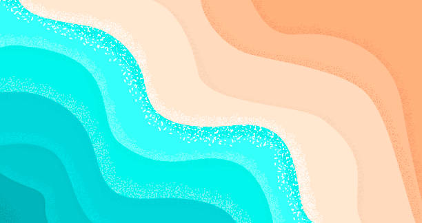 ilustrações, clipart, desenhos animados e ícones de fundo da praia do verão do vetor com onda azul do mar e areia amarela - city from top