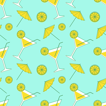 Vector summer seamless pattern with cocktails