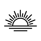 istock Vector Sunset or Sunrise Monoline Logo Illustration 1317371299