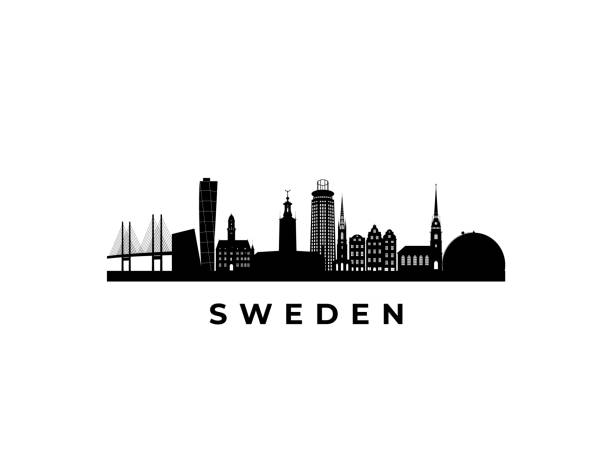 벡터 스웨덴 스카이 라인. 스웨덴의 유명한 랜드마크를 여행하십시오. 프리젠 테이션, 배너, 웹 사이트에 대한 비즈니스 및 관광 개념. - sweden stock illustrations