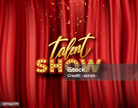 istock Vector Talent show banner, poster, gold inscription on red curtain, advertising or invitation 1311162779