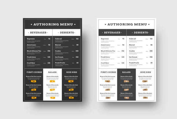 Vector template menu for cafes and restaurants blocks for the menu. Vector template menu for cafes and restaurants blocks for the menu. Black and white design with thin lines. Set menu stock illustrations
