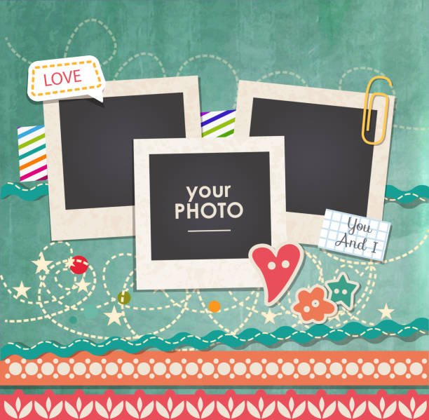 Vector template photo frame Vintage hipster retro stile. Decorative vector template frame. These photo frame can be use for kids picture or memories. Scrapbook design concept. Inset your picture. construction frame photos stock illustrations