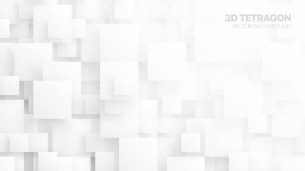 3D Vector Tetragons Conceptual Abstract Background 3D Vector Different Size Tetragons Technologic White Conceptual Abstract Background. Tech Clear Blank Subtle Textured Backdrop. Science Technology Square Blocks Structure Light Wallpaper square shape stock illustrations