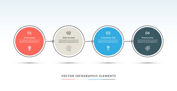 4 서클의 벡터 타임 라인 infographic 템플릿입니다. 웹 디자인, 다이어그램, 단계 옵션, 차트, 그래프, 비즈니스 프레 젠 테이 션에 사용할 수 있습니다. - 층계 stock illustrations
