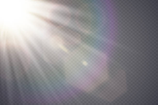 Vector transparent sunlight special lens flare. Abstract diagonal sun translucent light effect design. Isolated transparent background. Glow decor element. Star burst rays and spotlight Sun lens flare light effect light effect stock illustrations