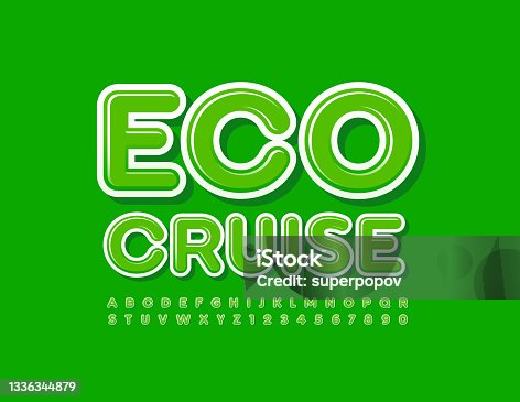 istock Vector travel promo Eco Cruise. Green glossy Alphabet Letters and Numbers set 1336344879