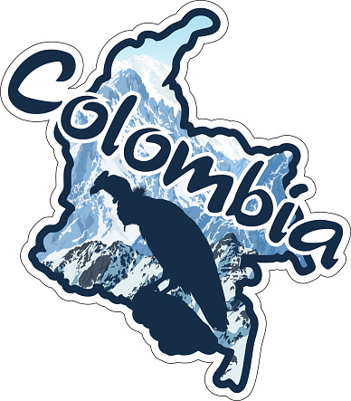 Vector travel sticker with Andean condor and mountains - Colombia, South America