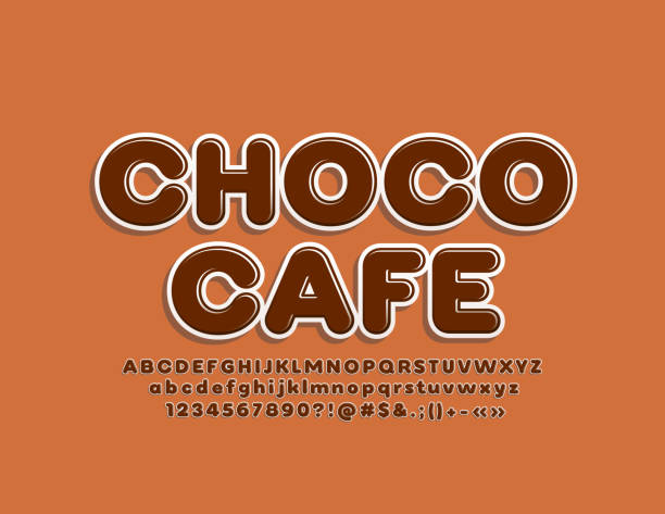 stockillustraties, clipart, cartoons en iconen met vector trendy embleem choco cafe met moderne alfabet - chocoladeletter