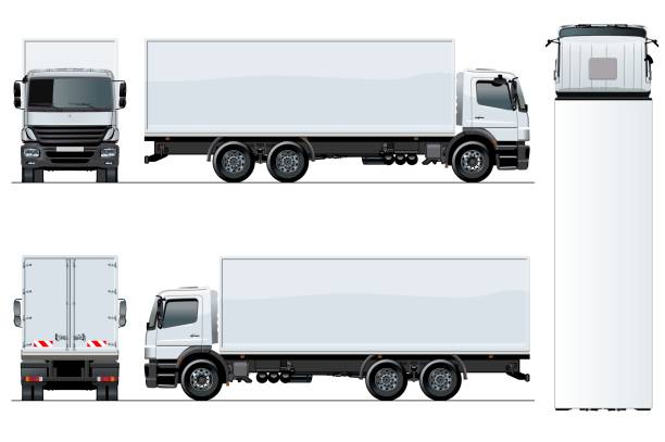 Vector truck template isolated on white background Vector truck template isolated on white for car branding and advertising. Available EPS-10 separated by groups and layers with transparency effects for one-click repaint. side view stock illustrations