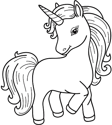 Vector Unicorn Cartoon Black Silhouette Stock Illustration - Download