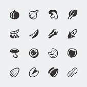 Vector vegetables and nuts mini icons set