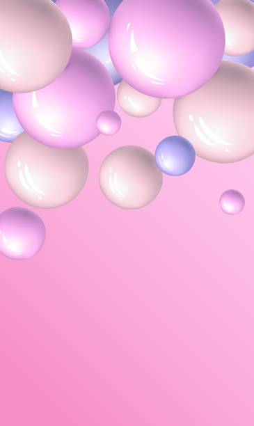 Vector vertical dynamic background with colorful 3d sphere. Vector vertical dynamic background with colorful realistic 3d balls. Round glossy sphere in pastel colors or pearls on pink gradient backdrop. Abstract template for social media stories, banner, cover. pink pearl stock illustrations