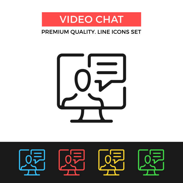Vector video chat icon. Conference call concept. Premium quality graphic design. Modern signs, outline symbols collection, simple thin line icons set Vector video chat icon. Conference call concept. Premium quality graphic design. Modern signs, outline symbols collection, simple thin line icons set for websites, web design, mobile app, infographics webcam videos chat stock illustrations