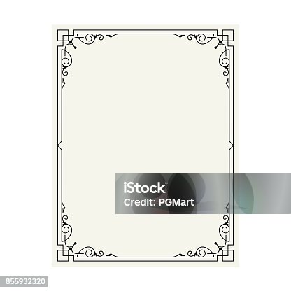 istock Vector vintage border frame engraving with retro ornament pattern in antique rococo style decorative design 855932320