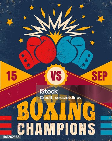 istock Vector vintage poster for a boxing with two gloves 1161262438