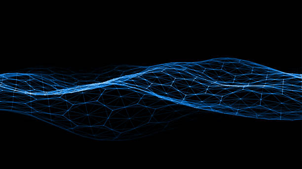 ベクトル白い抽象的な未来デジタル風景粒子ドットと地平線の星。コンピューターのデジタル接続の幾何学的な構造。未来の青い抽象グリッド。人工知能 - 布点のイラスト素材／クリップアート素材／マンガ素材／アイコン素材