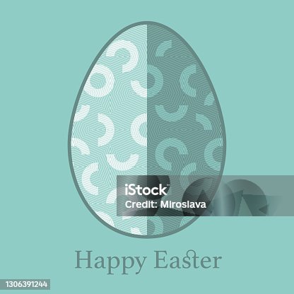 istock Vector white and green geometric lace Easter Egg silhouette on see green background. 1306391244