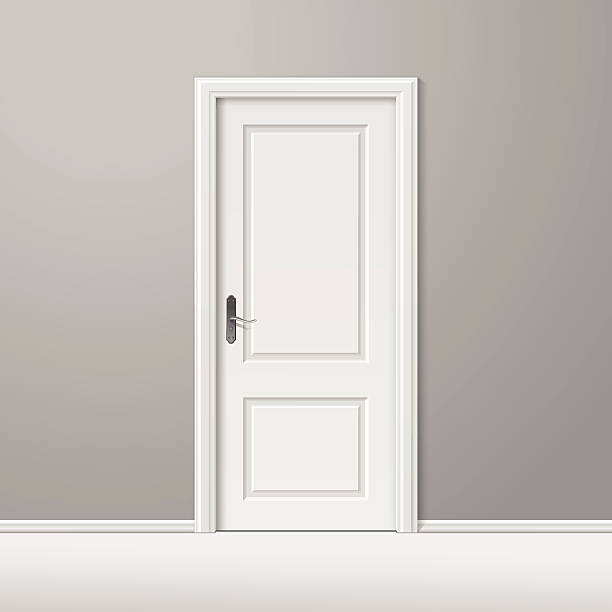 ilustrações de stock, clip art, desenhos animados e ícones de vetor branco com frame de porta fechada isolada no fundo - door