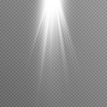 Vector white light. Sun, sun rays, flare, dawn png. Explosion of white light. White Star PNG. White flash png. Vector.