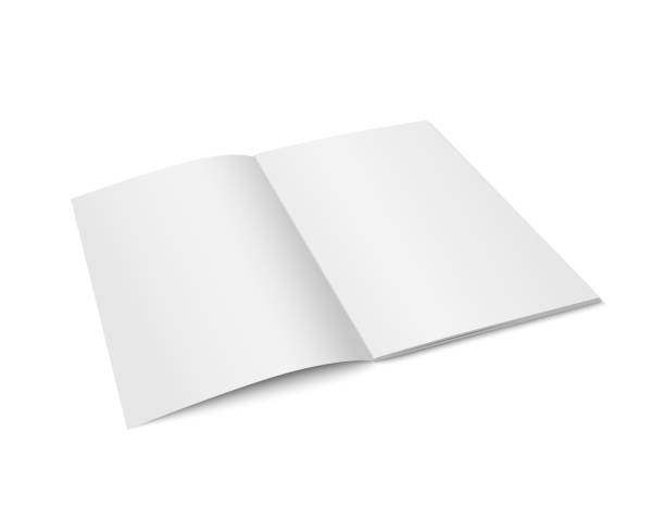 Vector white mock up of magazine isolated. Vector white mock up of magazine isolated. Opened vertical magazine, brochure, book or notebook template on white background. 3d illustration for your design brochure clipart stock illustrations