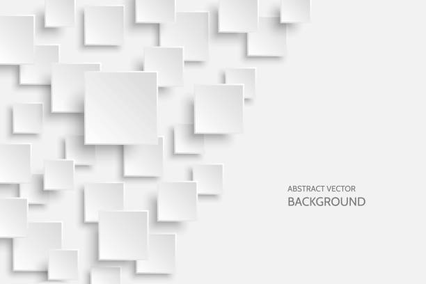 Vector white modern abstract background Vector white modern abstract background with sample text. Flying gray mat paper square pattern with soft shadows. Realistic 3d illustration. architecture backgrounds stock illustrations