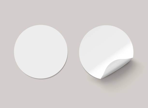 Vector white realistic round paper adhesive stickers with curved corner on transparent background. Vector white realistic round paper adhesive stickers with curved corner on transparent background. label illustrations stock illustrations