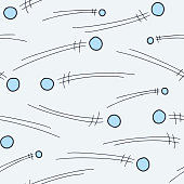 Vector winter pattern in blue. Simple doodle snowball fight made into repeat. Great for background, wallpaper, wrapping paper, packaging, fashion.