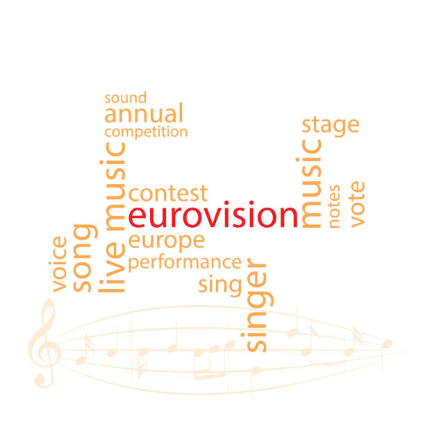 오렌지 색상의 벡터 단어 콜라주 - 유로 비전 노래 경연 대회 - ukraine eurovision stock illustrations