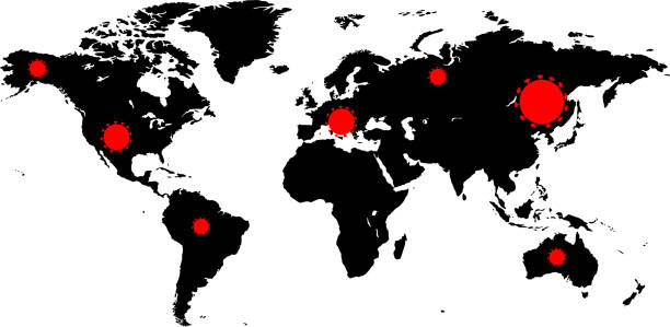 ilustraciones, imágenes clip art, dibujos animados e iconos de stock de ilustración del mapa del mundo vectorial de la epidemia de coronavirus - south africa covid