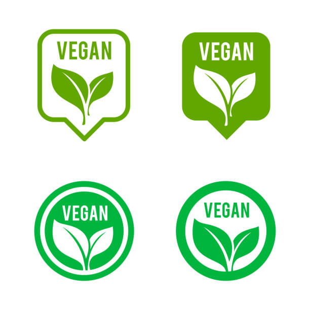 채식주의 아이콘 세트입니다. 바이오, 생태, 유기농 로고와 아이콘, 라벨, 태그. - 절대 채식주의자 stock illustrations